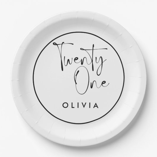 Moderne Schwarz-weiße Typografie 21 Foto Geburtsta Pappteller (Vorderseite)