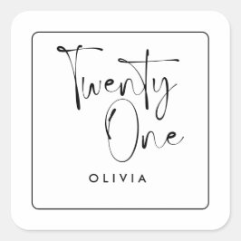 Moderne Schwarz-weiße Typografie 21 Foto Geburtsta Quadratischer Aufkleber