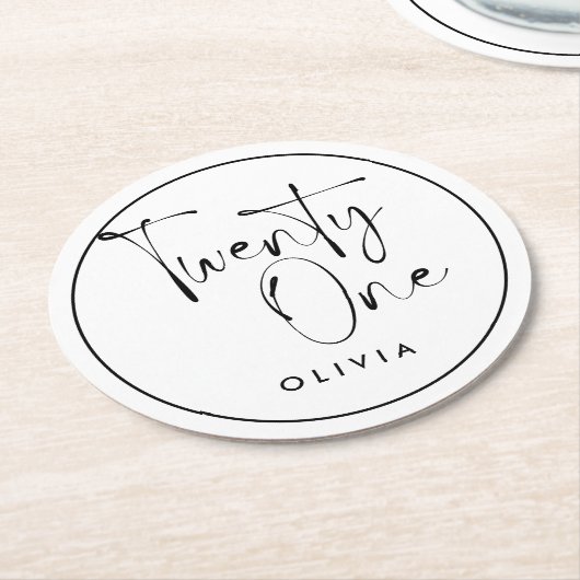 Moderne Schwarz-weiße Typografie 21 Foto Geburtsta Runder Pappuntersetzer (Angewinkelt)