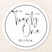 Moderne Schwarz-weiße Typografie 21 Foto Geburtsta Runder Pappuntersetzer (Vorderseite)