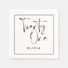 Moderne Schwarz-weiße Typografie 21 Foto Geburtsta Serviette
