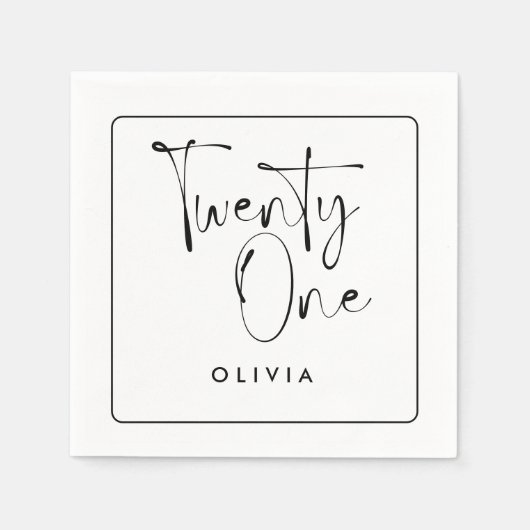 Moderne Schwarz-weiße Typografie 21 Foto Geburtsta Serviette (Vorderseite)