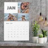 Moderne Schwarz-weiße Typografie-3-Foto-Familie Kalender