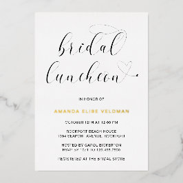 Moderne Schwarz-weiße Typografie Bridal Luncheon G Folieneinladung