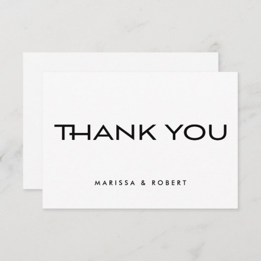 Moderne Schwarz-weiße Typografie-Hochzeit Dankeskarte (Vorne/Hinten)