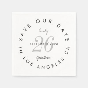 Moderne Schwarz-weiße Typografie Save the Date Serviette