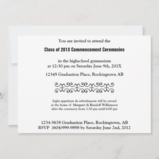 Moderne Schwarz-weiße u. blaue Einladung (Rückseite)