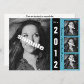 Moderne Schwarz-weiße u. blaue Einladung (Vorne/Hinten)