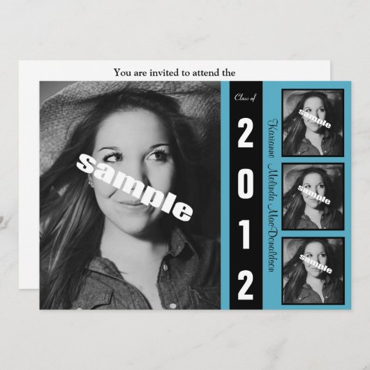 Moderne Schwarz-weiße u. blaue Einladung (Vorne/Hinten)