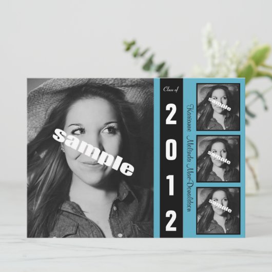 Moderne Schwarz-weiße u. blaue Einladung (Stehend Vorderseite)