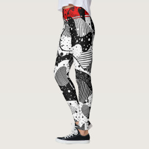 Moderne Schwarz-weiße und Abstrakte Geometrie Leggings