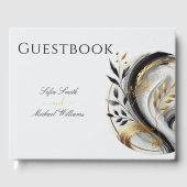 Moderne Schwarz-weiße und goldene Botanische Hochz Gästebuch (Vorderseite)