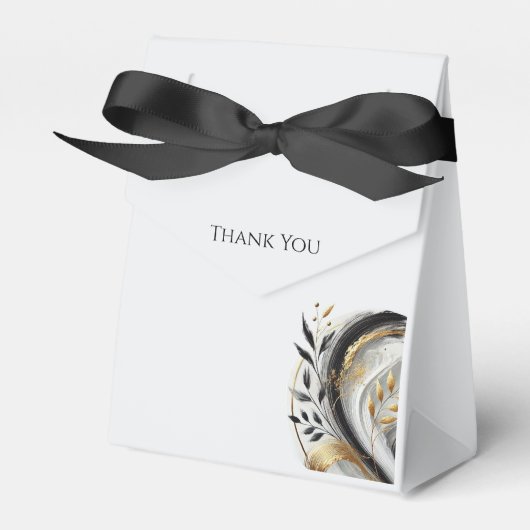 Moderne Schwarz-weiße und goldene Botanische Hochz Geschenkschachtel (Vorderseite)