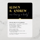 Moderne Schwarz-weiße und goldene Dusche für Kinde Folieneinladung (Vorderseite)