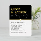 Moderne Schwarz-weiße und goldene Dusche für Kinde Folieneinladung (Stehend vorne)