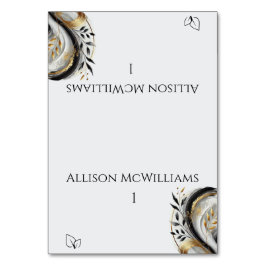 Moderne Schwarz-weiße und goldene Hochzeit Vegetar Tischnummer