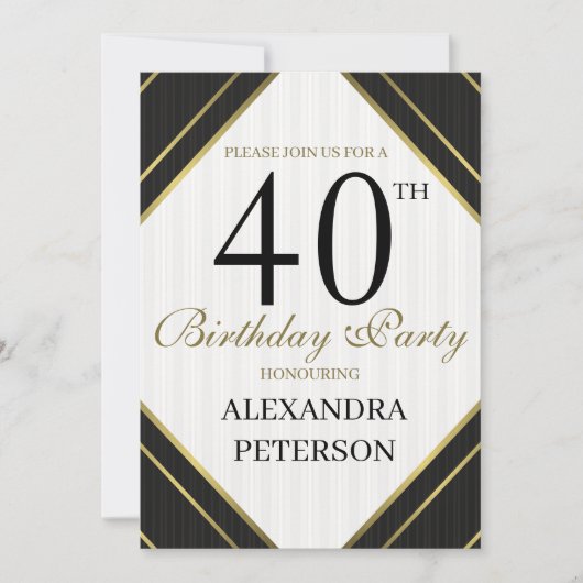 Moderne Schwarz-weiße und goldene Streifen zum Geb Einladung (Vorderseite)