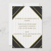 Moderne Schwarz-weiße und goldene Streifen zum Geb Einladung (Rückseite)