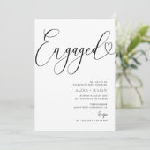 Moderne schwarz-weiße Verlobungsparty Einladung (Stehend Vorderseite)