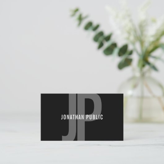 Moderne Schwarz-weiße Vorlage für Monogramm, Minim Visitenkarte (Stehend Vorderseite)