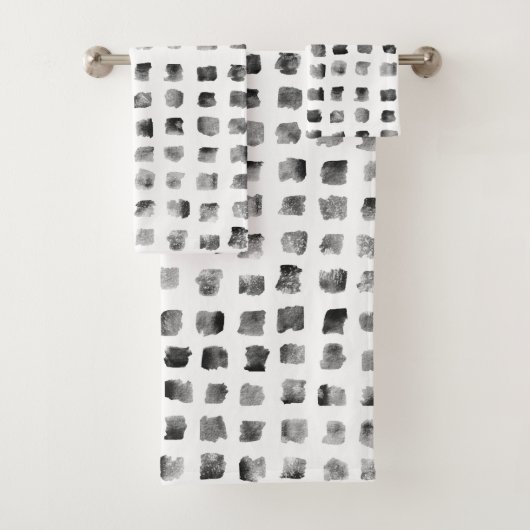 Moderne Schwarz-weiße Wasserfarben-Quadrate Badhandtuch Set (Insitu)