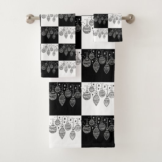 Moderne Schwarz-weiße Weihnachtsbaummöbel Badhandtuch Set (Insitu)