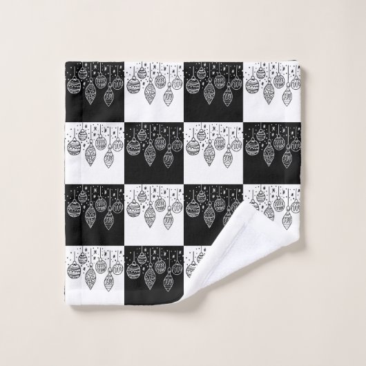 Moderne Schwarz-weiße Weihnachtsbaummöbel Badhandtuch Set (Waschlappen)