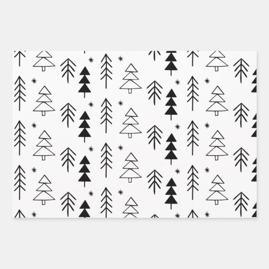 Moderne schwarz-weiße Weihnachtsbaumstämme Geschenkpapier Set (Vorderseite)