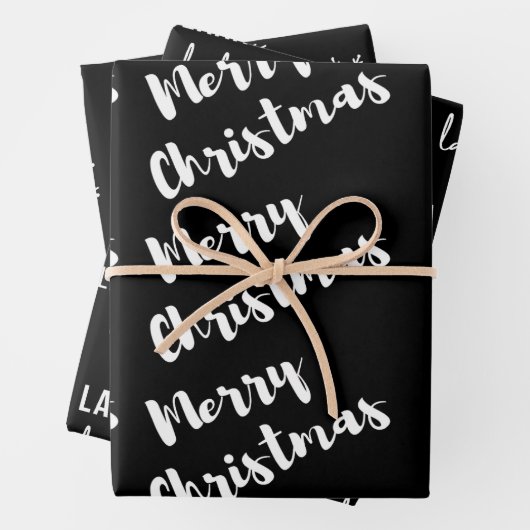 Moderne Schwarz-weiße Weihnachtskalligraphie Geschenkpapier Set (Beispiel)