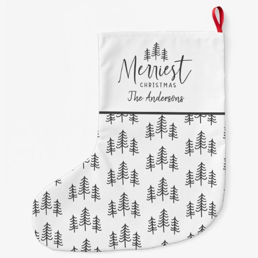 Moderne Schwarz-weiße Weihnachtsrustikale Typograf Großer Weihnachtsstrumpf (Rückseite)