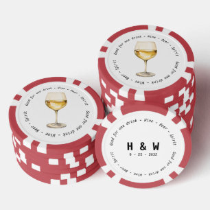 Moderne Schwarz-weiße Wine Drink Hochzeit Pokerchips