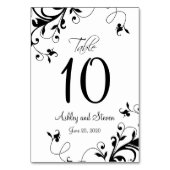 Moderne Schwarz-weiße Wirbel Hochzeit Tischnummer (Vorderseite)