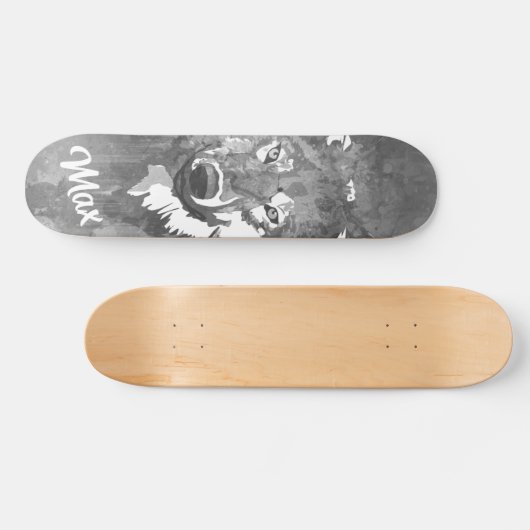 Moderne Schwarz-weiße Wolfskateboard Skateboard (Horizontal)
