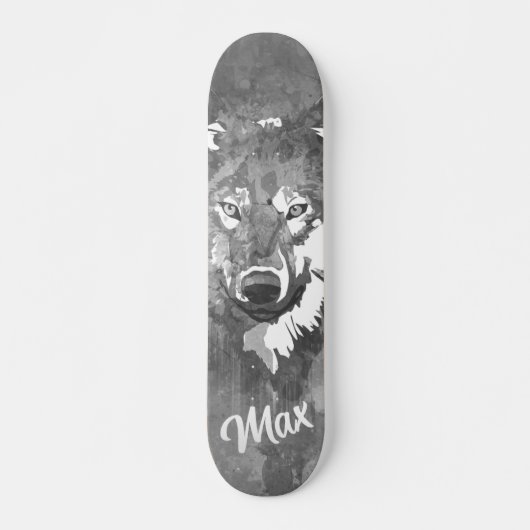 Moderne Schwarz-weiße Wolfskateboard Skateboard (Vorne)
