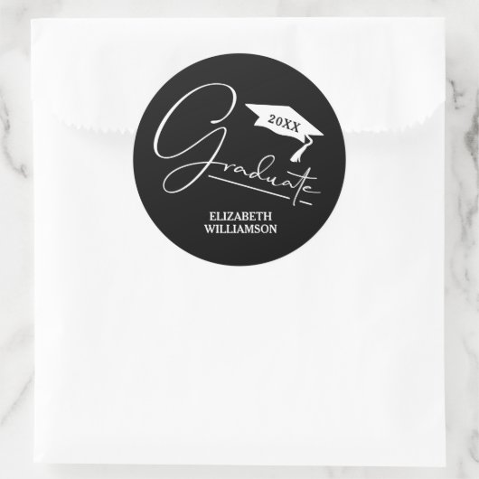 Moderne schwarze Abschlussfeier Runder Aufkleber (Tasche)