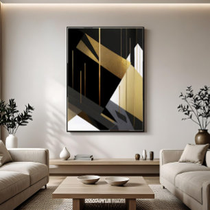 Moderne schwarze abstrakte Geometrie in Gold Leinwanddruck