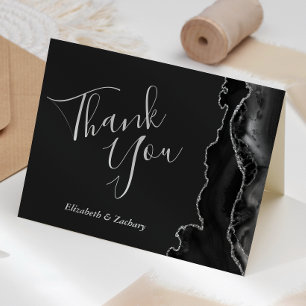 Moderne schwarze Achat-Silber-Dunkle Hochzeit Dank Karte