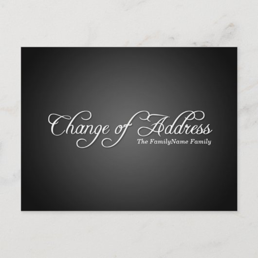 Moderne schwarze Adressenänderung Ankündigungspostkarte (Vorderseite)