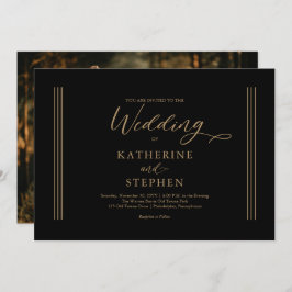 Moderne Schwarze } Antique Minimalistische Hochzei Einladung