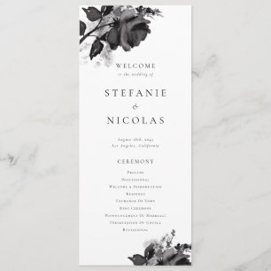 Moderne schwarze Aquarell-Rosen Hochzeit Programm
