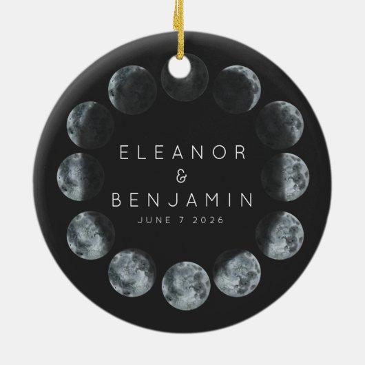 Moderne schwarze Aquarellfarben-Mondphasen Hochzei Keramik Ornament (Hinten)