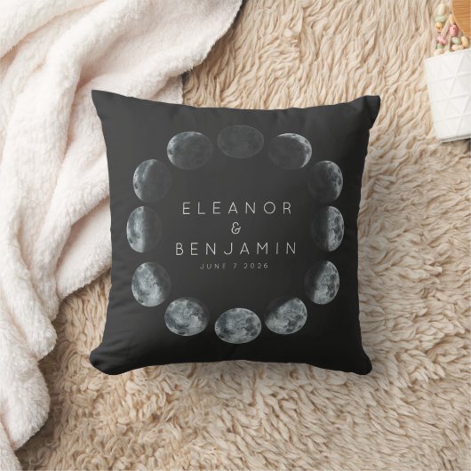 Moderne schwarze Aquarellfarben-Mondphasen Hochzei Kissen (Decke)