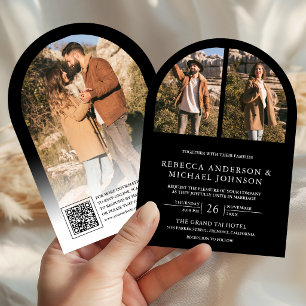 Moderne schwarze Architektur-Foto-QR-Code-Hochzeit Einladung