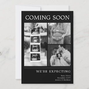 Moderne Schwarze Baby-Foto-Collage Schwangerschaft Ankündigung