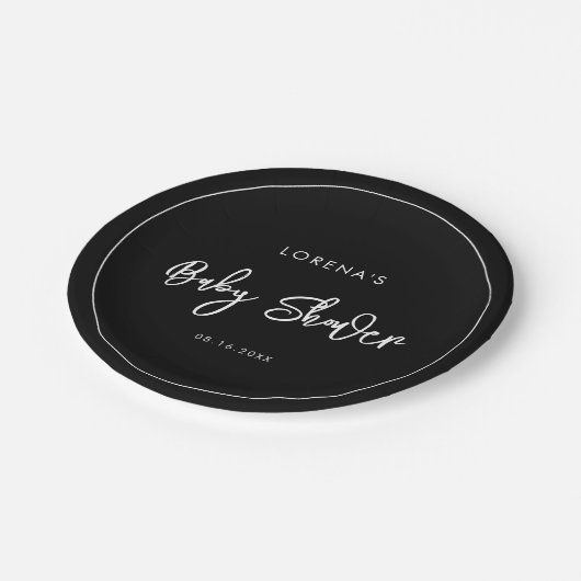 Moderne schwarze Babydusche Pappteller (Schrägansicht)