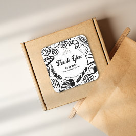 Moderne Schwarze Bäckerei Doodles Sozialdanken Quadratischer Aufkleber