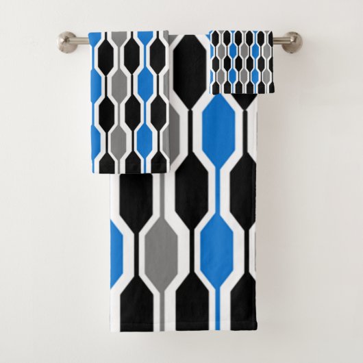 Moderne schwarze, blaue, graue Hexagonen aus dem M Badhandtuch Set (Insitu)