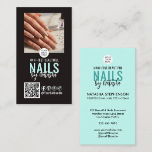 Moderne schwarze blaue Logo-QR-Code-Foto-NAGELTECH Visitenkarte