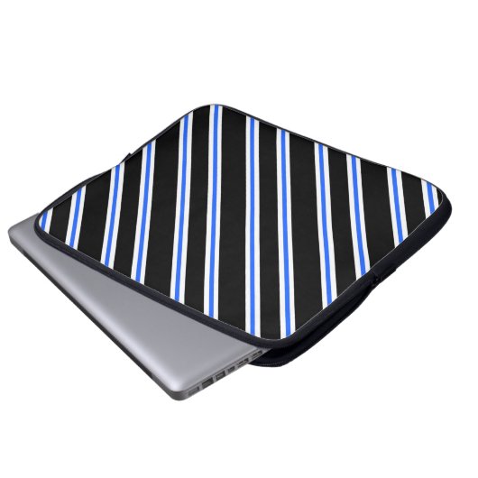 Moderne schwarze blaue Streifen Laptop-Sieb Laptopschutzhülle (Vorne Knopf)