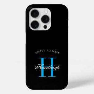 Moderne schwarze blaue weiße Monogramm Name Case-Mate iPhone Hülle